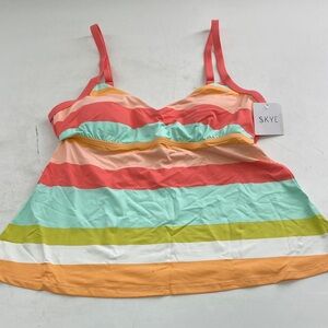 Sky Multicolor Striped Ruched Bust Camisole — Coral, Mint, Peach & Yellow